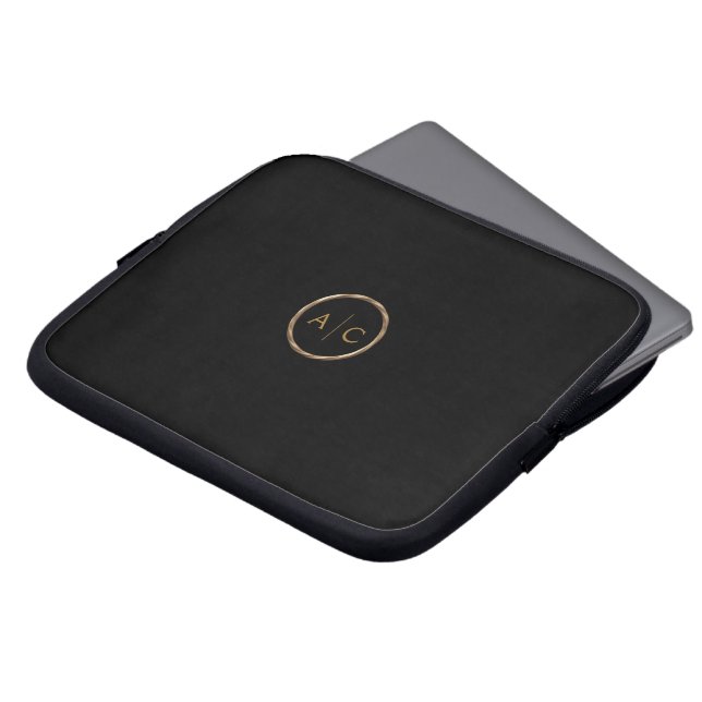 Capa Para Notebook Monograma Dourado Mínimo em PRETO (Frente Topo)