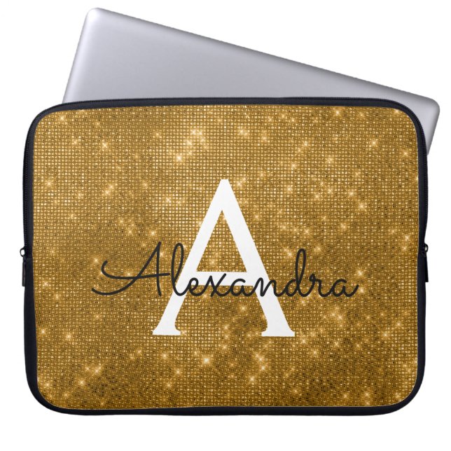 Capa Para Notebook Monograma Dourado moderno e elegante (Frente)