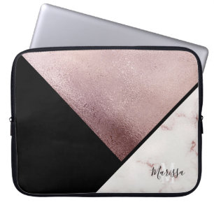 Capa Para Notebook Monograma Dourado preto & cor-de-rosa feminino do