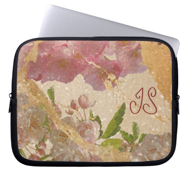 Capa Para Notebook Monograma Dourado Shimmer Floral Design (Frente)