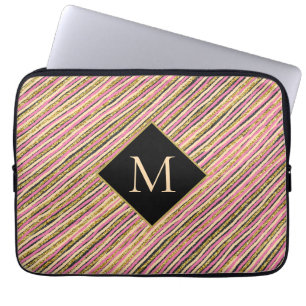 Capa Para Notebook Monograma Dourado Único de Glitter Stripes
