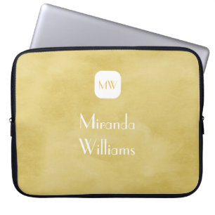 Capa Para Notebook Monograma e Nome Amarelo de Goldenrod Simples e Ch