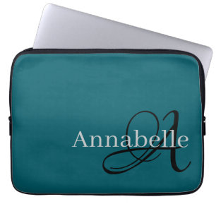 Capa Para Notebook Monograma e nome azul simples e elegante