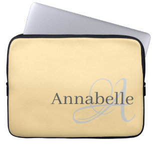 Capa Para Notebook Monograma e nome de bege simples e elegante