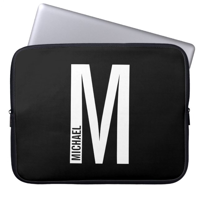 Capa Para Notebook Monograma e Nome de Negrito Personalizado Moderno (Frente)
