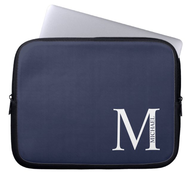 Capa Para Notebook Monograma e Nome Personalizados Azul-marinho (Frente)