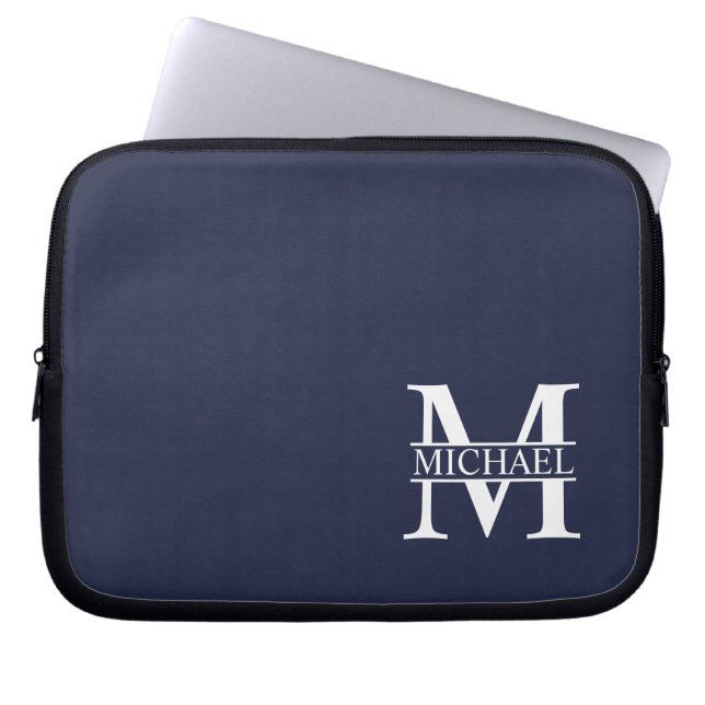 Capa Para Notebook Monograma e Nome Personalizados Azul-marinho (Frente)