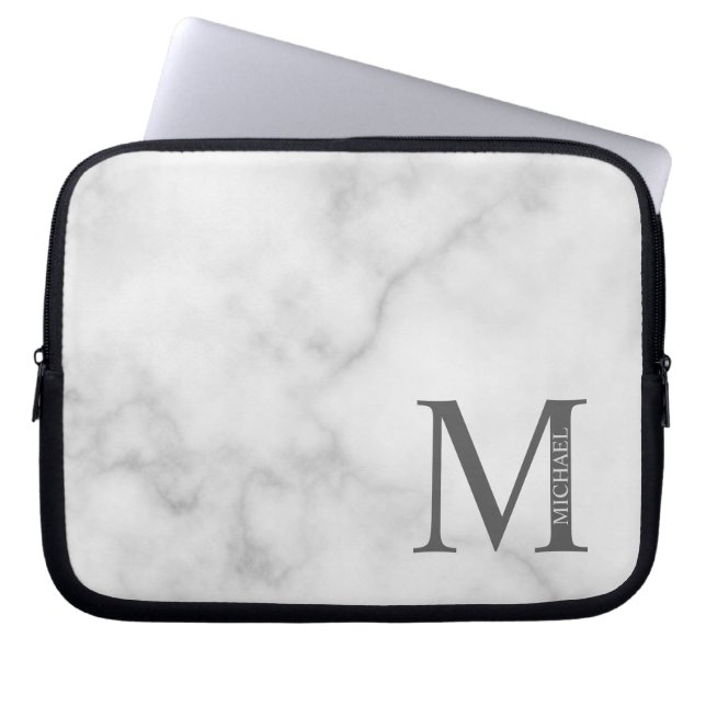 Capa Para Notebook Monograma e Nome Personalizados do Marble Branco (Frente)