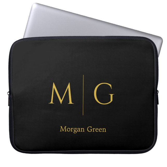 Capa Para Notebook Monograma Elegante com Design de Nome Preto (Frente)