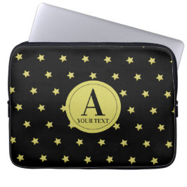 Capa Para Notebook Monograma Elegante com Estrelas em Ouro e Preto