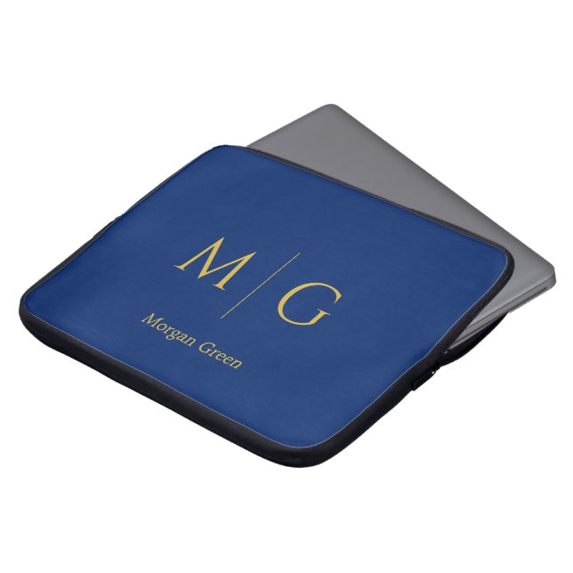Capa Para Notebook Monograma Elegante com Nome em Azul Marinho (Frente Topo)