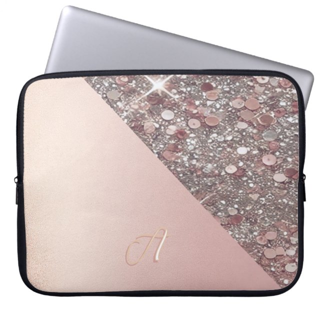 Capa Para Notebook Monograma Elegante em Dourado Rosa (Frente)