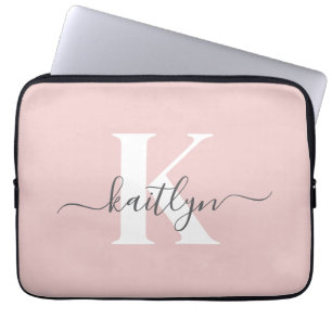 Capa Para Notebook Monograma Elegante em Rosa Bege e Cinza