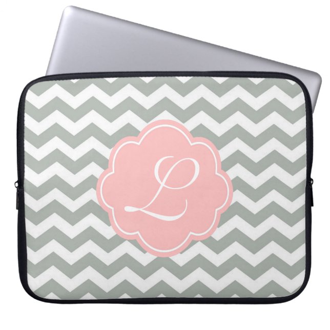 Capa Para Notebook Monograma elegante, tenda, cinza moderna (Frente)