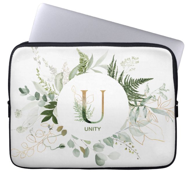 Capa Para Notebook Monograma Elegante U Foliage Bolsa de laptop (Frente)