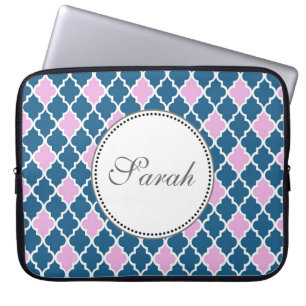 Capa Para Notebook monograma em quatrofolhas rosa e azul-marinho