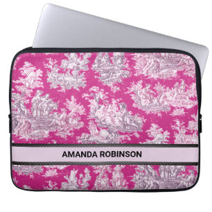 Capa Para Notebook Monograma floral cor-de-rosa magenta de jouy