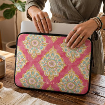 Monograma Floral Damasco Rosa Personalizado Vintag