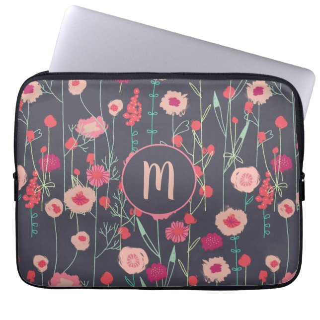 Capa Para Notebook Monograma Floral Escuro (Frente)