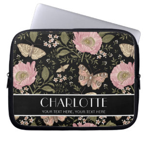 Capa Para Notebook Monograma Floral Negro Botânico de Flor Moderno