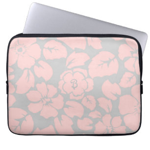 Capa Para Notebook Monograma Floral Rosa Pastel e Cinza