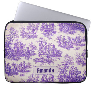Capa Para Notebook Monograma floral roxo de jouy