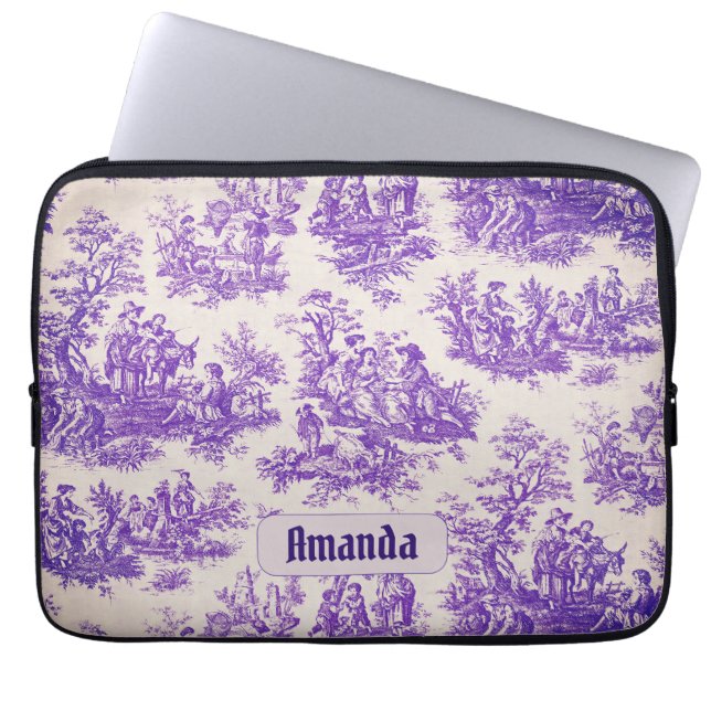 Capa Para Notebook Monograma floral roxo de jouy (Frente)