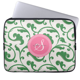 Capa Para Notebook Monograma floral verde feminino elegante do teste