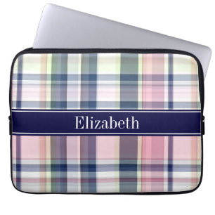 Capa Para Notebook Monograma formal branco de Madras N do verde