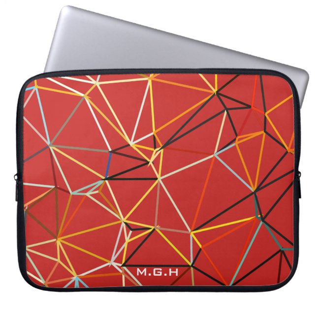 Capa Para Notebook Monograma Geométrico Abstrato Vermelho Dinâmico (Frente)