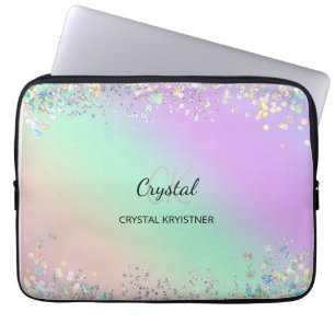 Capa Para Notebook Monograma Holográfico Moderno Folha