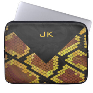 Capa Para Notebook Monograma Impressão Cobra Marrom e Dourado