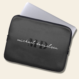 Capa Para Notebook Monograma Inicial de Script Preto e Elegante Moder