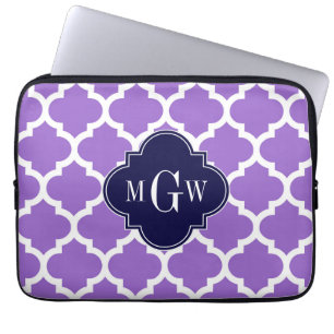 Capa Para Notebook Monograma inicial do marinho 3 brancos Amethyst do