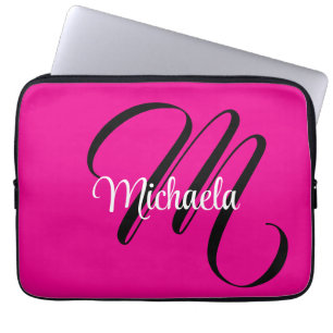 Capa Para Notebook Monograma inicial minimalista moderno nome rosa qu