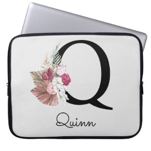 Capa Para Notebook Monograma inicial Q cor-de-rosa Boho Floral