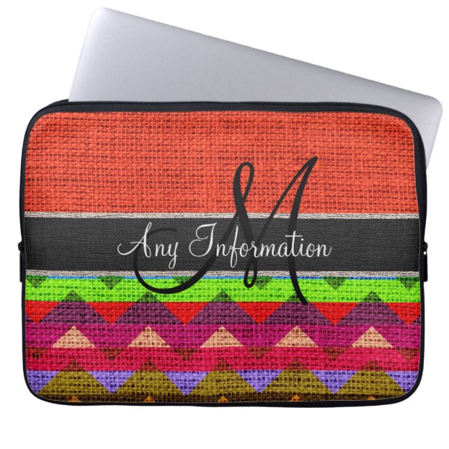 Capa Para Notebook Monograma Laranja Chevron Ziguezague Esteira de Ju (Frente)