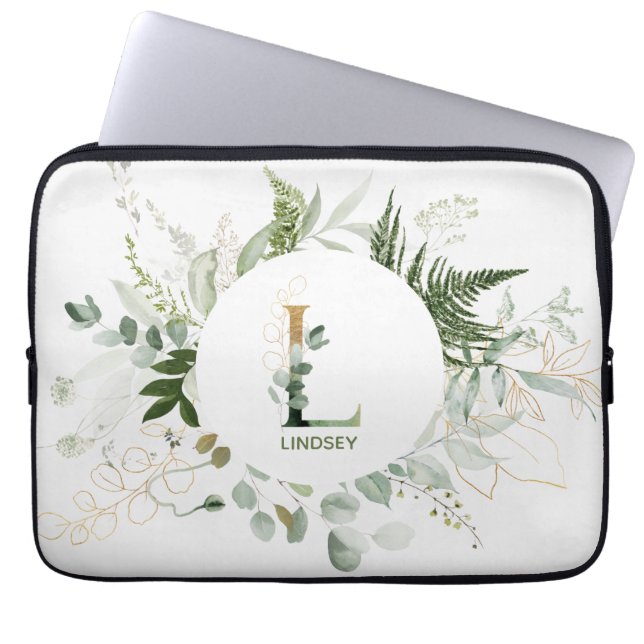 Capa Para Notebook Monograma - Letra L Foliage Wreath Bolsa de laptop (Frente)