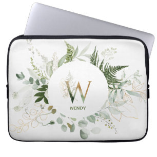 Capa Para Notebook Monograma - Letra W Foliage Wreath Bolsa de laptop