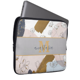 Capa Para Notebook Monograma Lilac Dourado Rosa Elegante