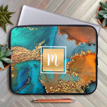 Capa Para Notebook Monograma marble - cor-de-água - cor-de-ouro - lar<br><div class="desc">Um quadrado de folha de ouro esparso, falso, com um monograma de tipografia de escrita sobrepõe um rico, veado dourado, azul turquesa e fundo de cor de água laranja amarela nesta elegante, tenda, cinzenta, monograma de bolsa de laptop neoprena. Faz uma declaração divertida e na moda cada vez que você...</div>