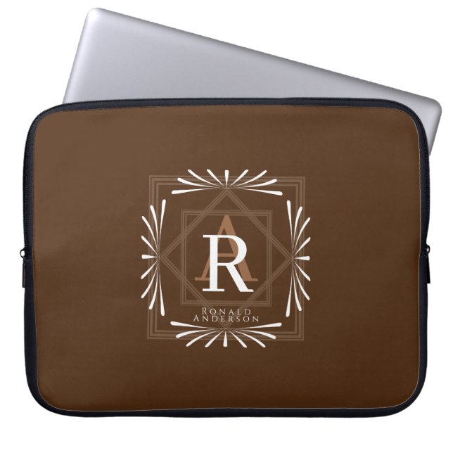 Capa Para Notebook Monograma Marrom Moderno e Elegante (Frente)