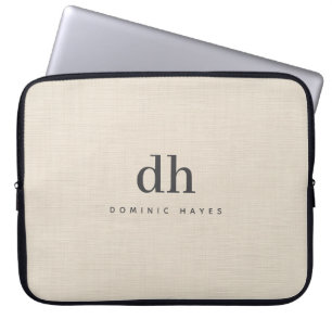 Capa Para Notebook Monograma Minimalista Elegante Textura Creme Bege