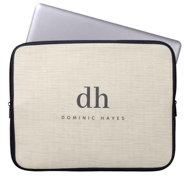 Capa Para Notebook Monograma Minimalista Elegante Textura Creme Bege  (Frente)