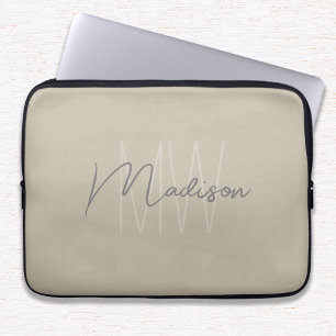 Capa Para Notebook Monograma Minimalista Moderno Nome Script Bege