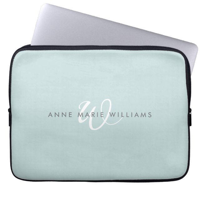 Capa Para Notebook Monograma Moderna em Verde Azul e Branco (Frente)