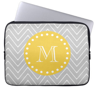 Capa Para Notebook Monograma moderno cinzento & amarelo do costume de