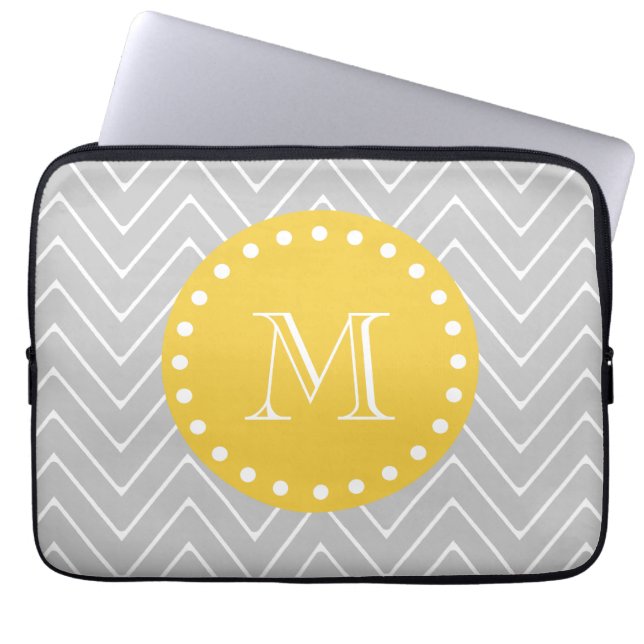 Capa Para Notebook Monograma moderno cinzento & amarelo do costume de (Frente)