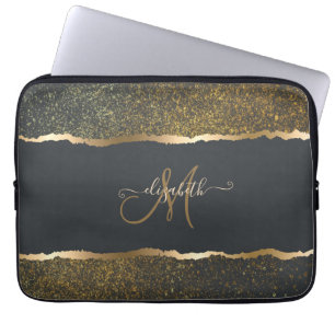 Capa Para Notebook Monograma Moderno Elegante com Toque Dourado