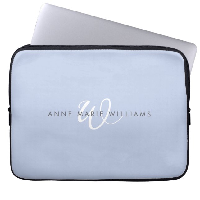 Capa Para Notebook Monograma moderno em azul e branco com letras curs (Frente)